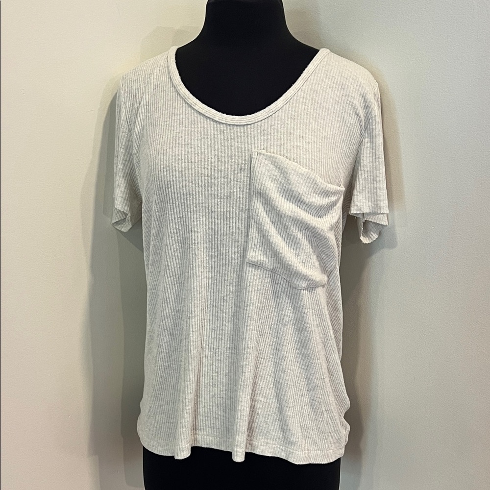 TOBI ivory ribbed slouchy pocket tshirt